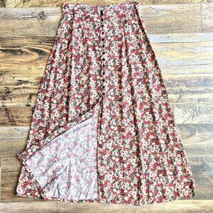 Vintage Compagnie Internationale Express Floral Button-Front A-Line Midi Skirt